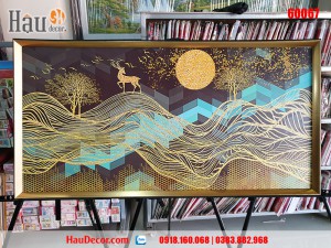 Tranh treo tường hiện đại 3D bộ 3 bức Hươu Tài Lộc 60067-a-b-c