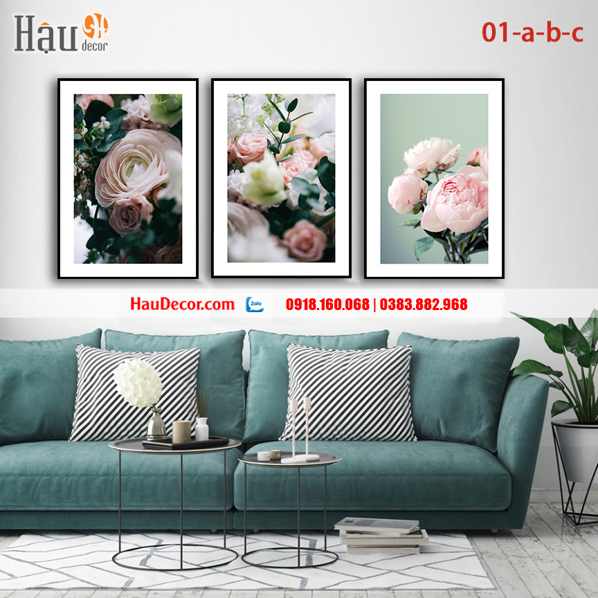 Tranh treo tường hiện đại 3D bộ 3 bức Hoa 01-a-b-c