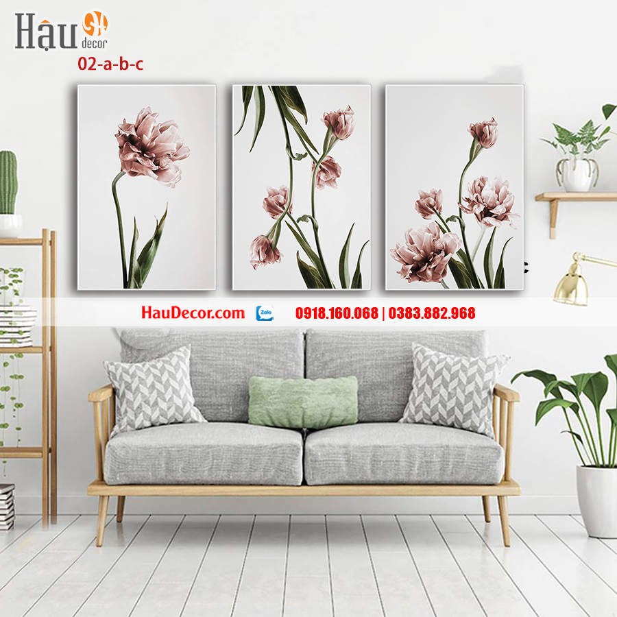 Tranh treo tường hiện đại 3D bộ 3 bức Hoa 02-a-b-c