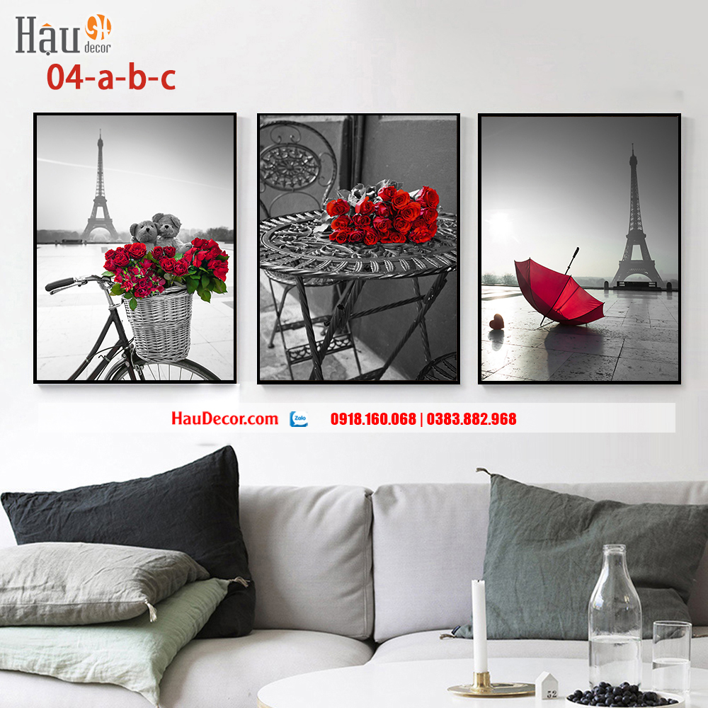 Tranh treo tường hiện đại 3D bộ 3 bức Paris 04-a-b-c