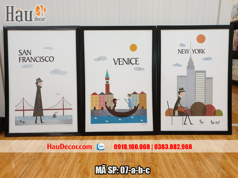 Tranh treo tường hiện đại 3 bức San Francisco-Venice-New York 07-a-b-c
