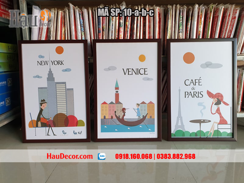 Tranh treo tường hiện đại bộ 3 bức Paris-London-Cafe Paris 10-a-b-c