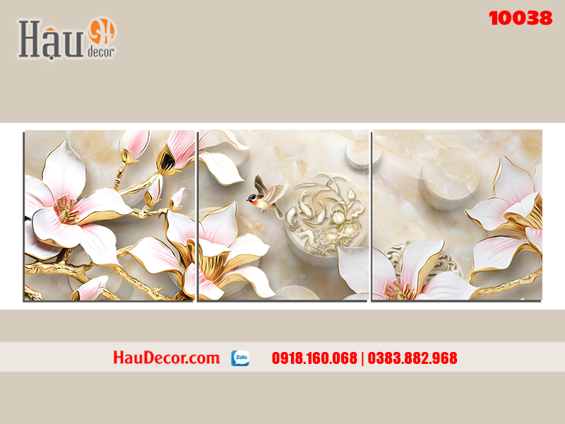 Tranh treo tường hiện đại 3D bộ 3 bức Ngọc Bích 10038