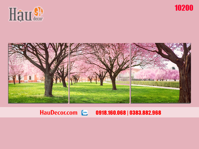 Tranh treo tường hiện đại 3D bộ 3 bức Công Viên Anh Đào 10200