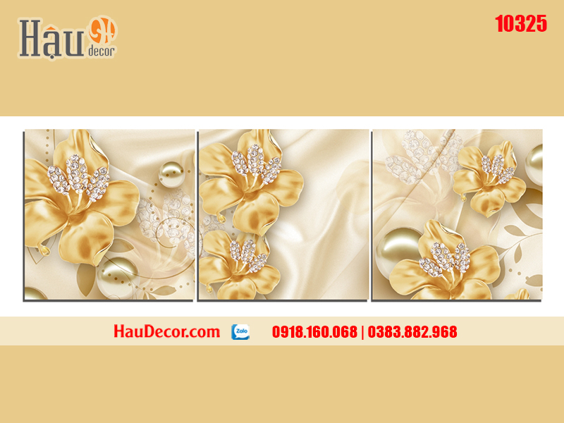 Tranh treo tường hiện đại 3D bộ 3 bức Hoa Ngọc Trai 10325