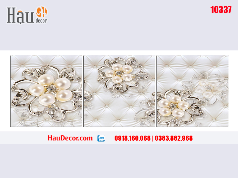 Tranh treo tường hiện đại 3D bộ 3 bức Hoa Ngọc Trai 10337