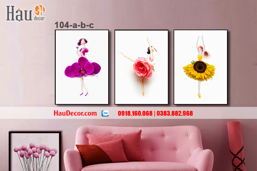 Tranh treo tường hiện đại 3D bộ 3 bức Mỹ Nhân 104-a-b-c