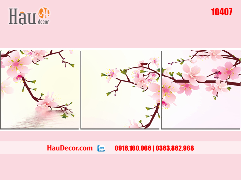 Tranh treo tường hiện đại 3D bộ 3 bức Hoa Anh Đào 10407