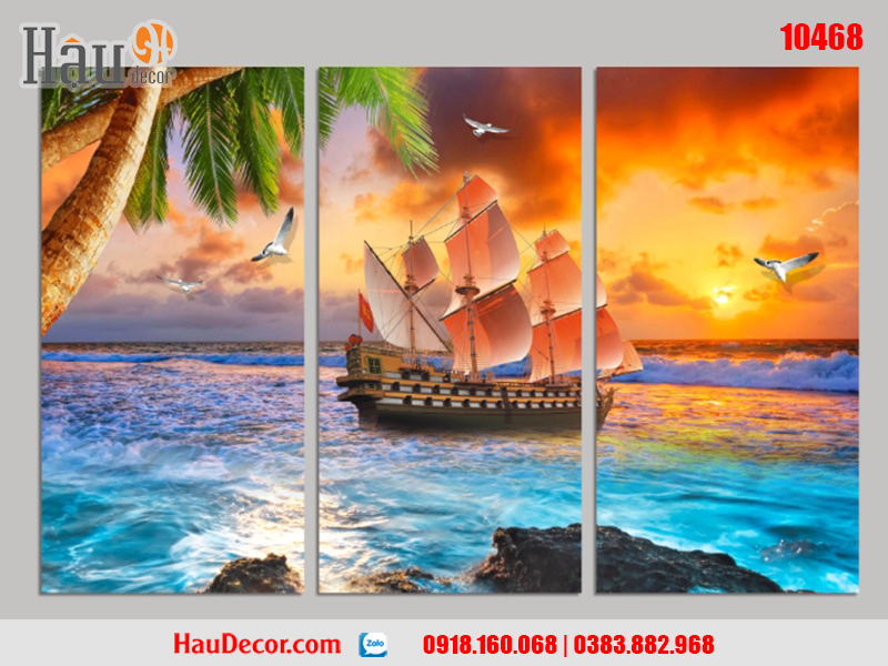 Tranh treo tường hiện đại 3D bộ 3 bức Cánh Buồm 10468