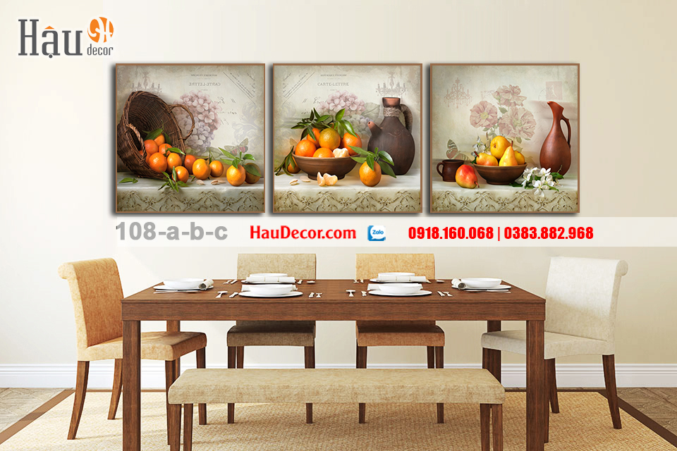 Tranh treo tường hiện đại 3D bộ 3 bức Hoa Quả 108-a-b-c