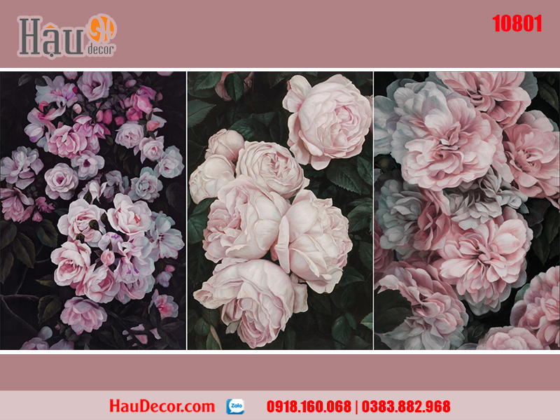 Tranh treo tường hiện đại 3D bộ 3 bức Hoa Cẩm Chướng 10801