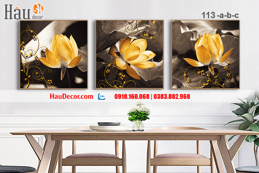 Tranh treo tường hiện đại 3D bộ 3 bức Hoa Vàng 113-a-b-c