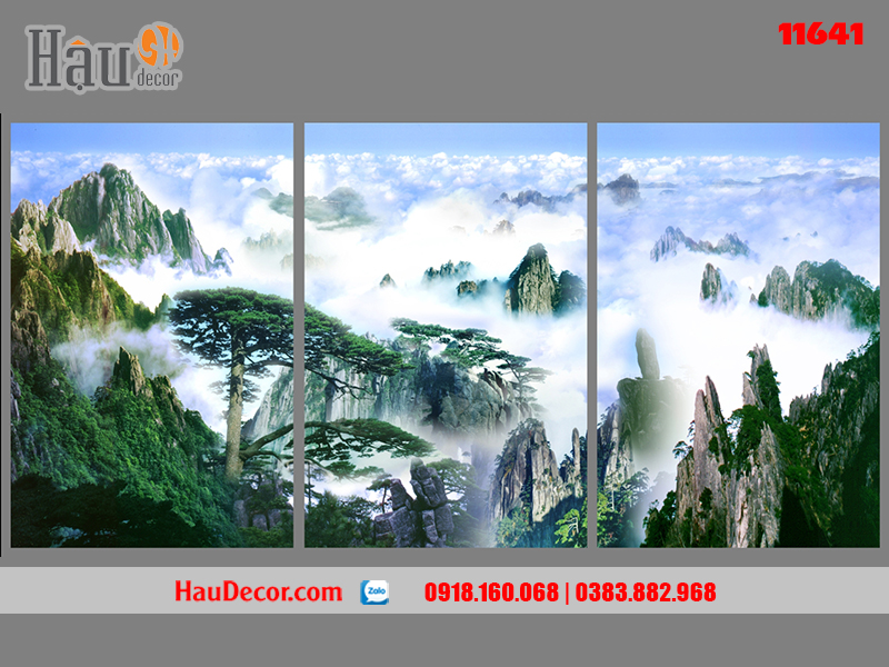 Tranh treo tường hiện đại 3D bộ 3 bức Sơn Thủy Hữu Tình 11641