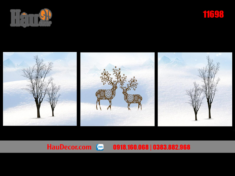 Tranh treo tường hiện đại 3D bộ 3 bức Hươu Tài Lộc 11698