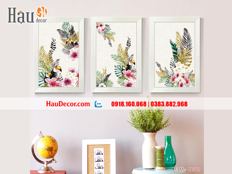 Tranh treo tường hiện đại 3D bộ 3 bức Rừng Nhiệt Đới 11702