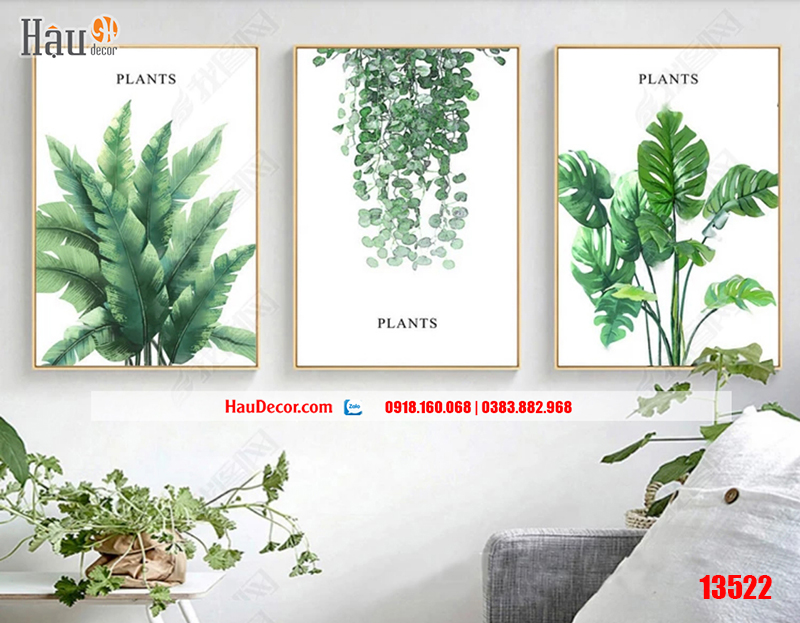 Tranh treo tường hiện đại 3D bộ 3 bức Rừng Nhiệt Đới 13522