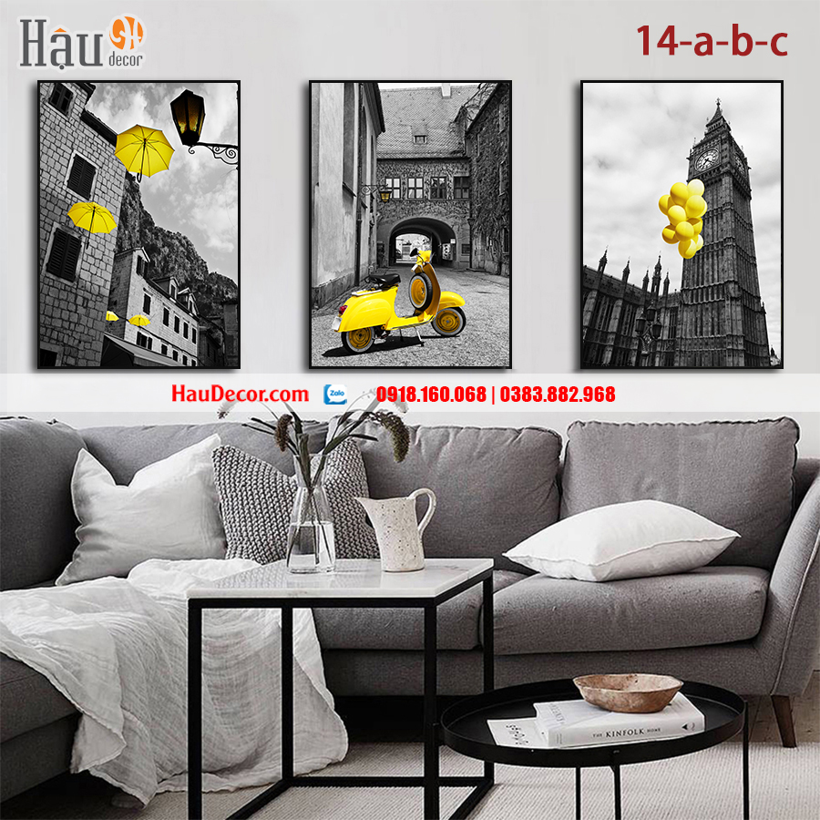 Tranh treo tường hiện đại 3D bộ 3 bức London 14-a-b-c