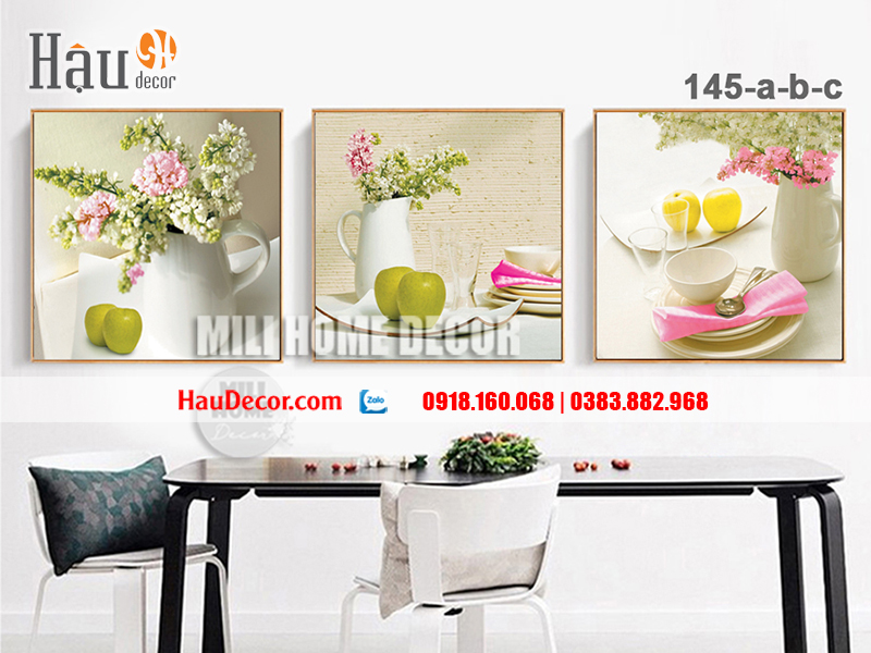 Tranh treo tường hiện đại 3D bộ 3 bức Tĩnh Vật 145-a-b-c