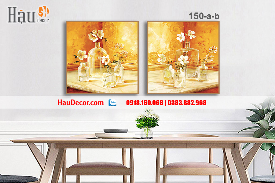 Tranh treo tường hiện đại 3D bộ 2 bức Bình Hoa Pha Lê 150-a-b-c