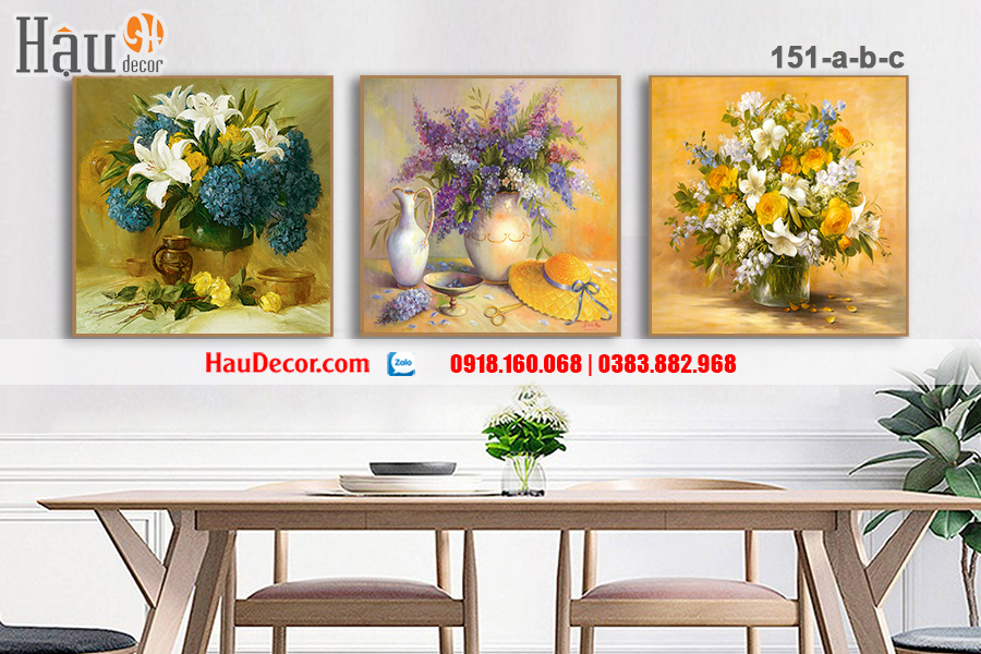 Tranh treo tường hiện đại 3D bộ 3 bức Bình Hoa 151-a-b-c