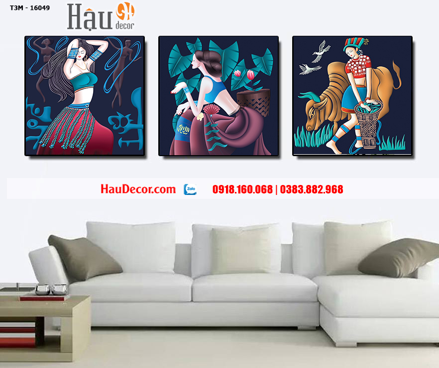 Tranh treo tường hiện đại 3D bộ 3 bức Mỹ Nhân 16049