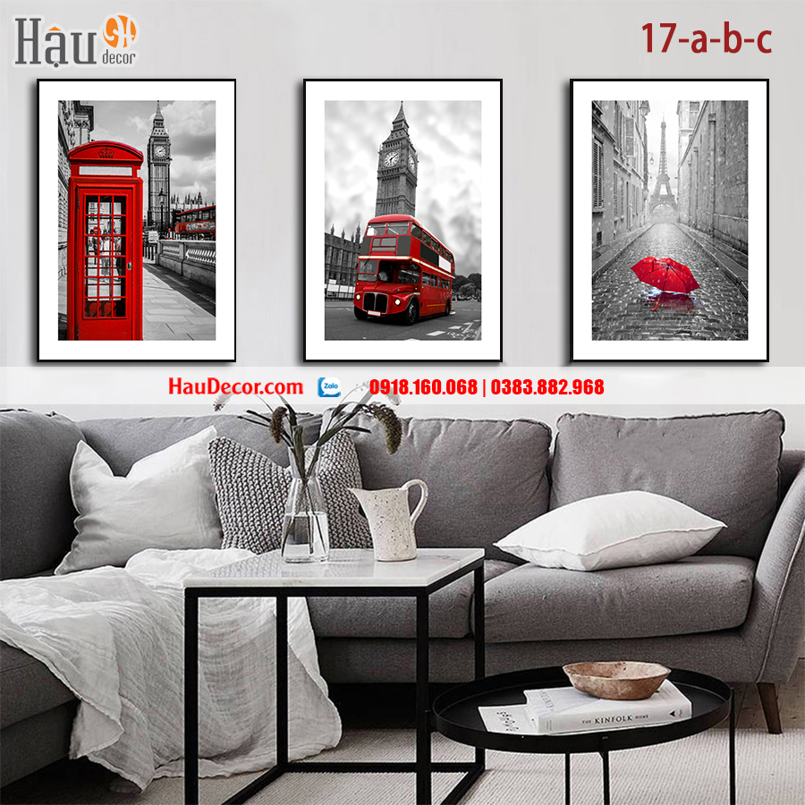 Tranh treo tường hiện đại 3D bộ 3 bức London 17-a-b-c