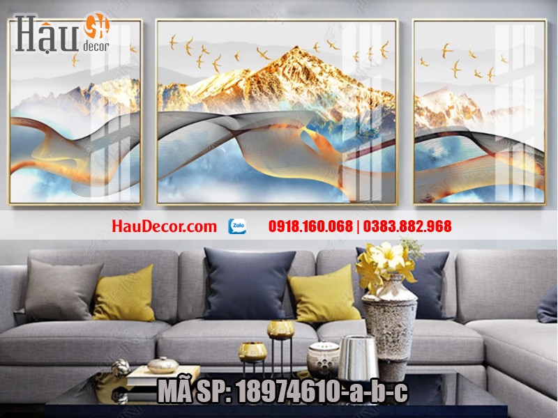 Tranh treo tường hiện đại 3D bộ 3 bức Rừng Vàng Biển Bạc 18974610-a-b-c