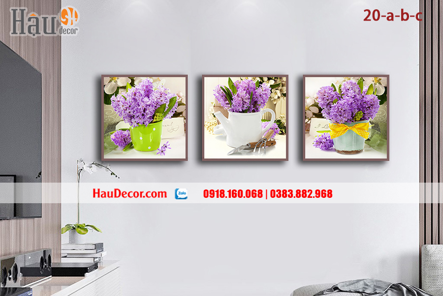 Tranh treo tường hiện đại 3D bộ 3 bức Hoa Tím 20-a-b-c