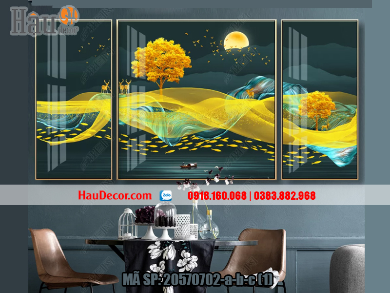 Tranh treo tường hiện đại 3D bộ 3 bức Rừng Vàng Biển Bạc 20570702-a-b-c(1)