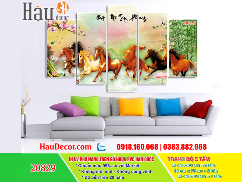Tranh treo tường hiện đại 3D bộ 5 bức Ngựa 20829