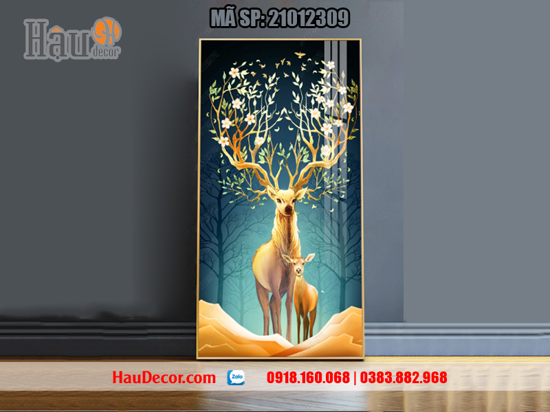 Tranh treo tường hiện đại 3D Hươu Tài Lộc 21012309