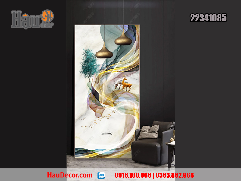 Tranh treo tường hiện đại 3D Hươu Tài Lộc 22341085