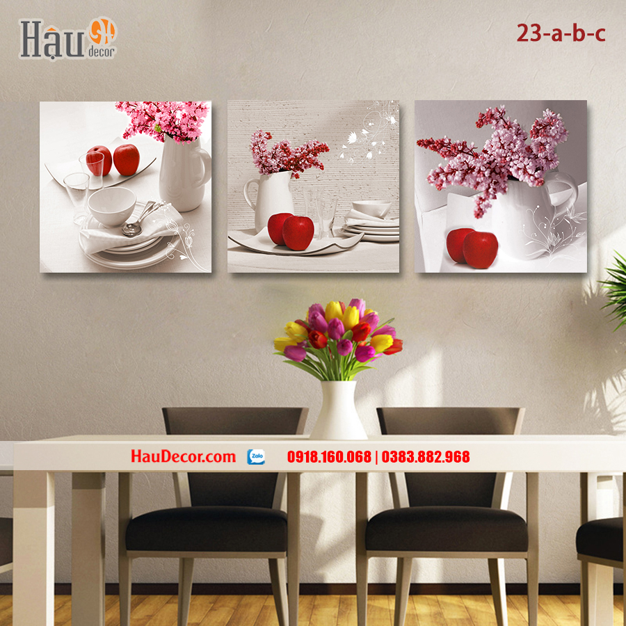 Tranh treo tường hiện đại 3D bộ 3 bức Tĩnh vật Hoa quả 23-a-b-c
