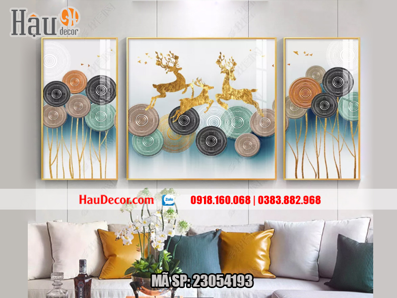 Tranh treo tường hiện đại 3D Hươu Tài Lộc 23054193-a-b-c