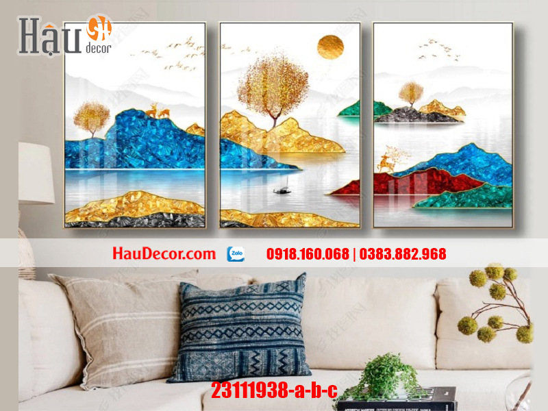 Tranh treo tường hiện đại bộ 3 bức Rừng Vàng Biển Bạc 23111938-a-b-c