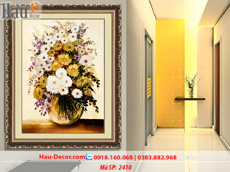 Kit tranh thêu ruy băng Lọ Hoa Cúc Họa Mi Nghệ Thuật 2410