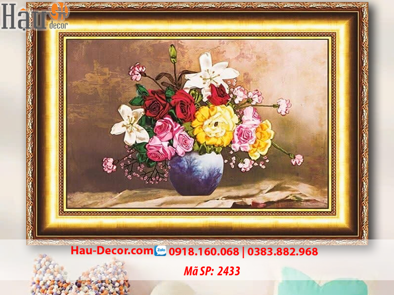 Kit tranh thêu ruy băng Lọ Hoa Nghệ Thuật 2433