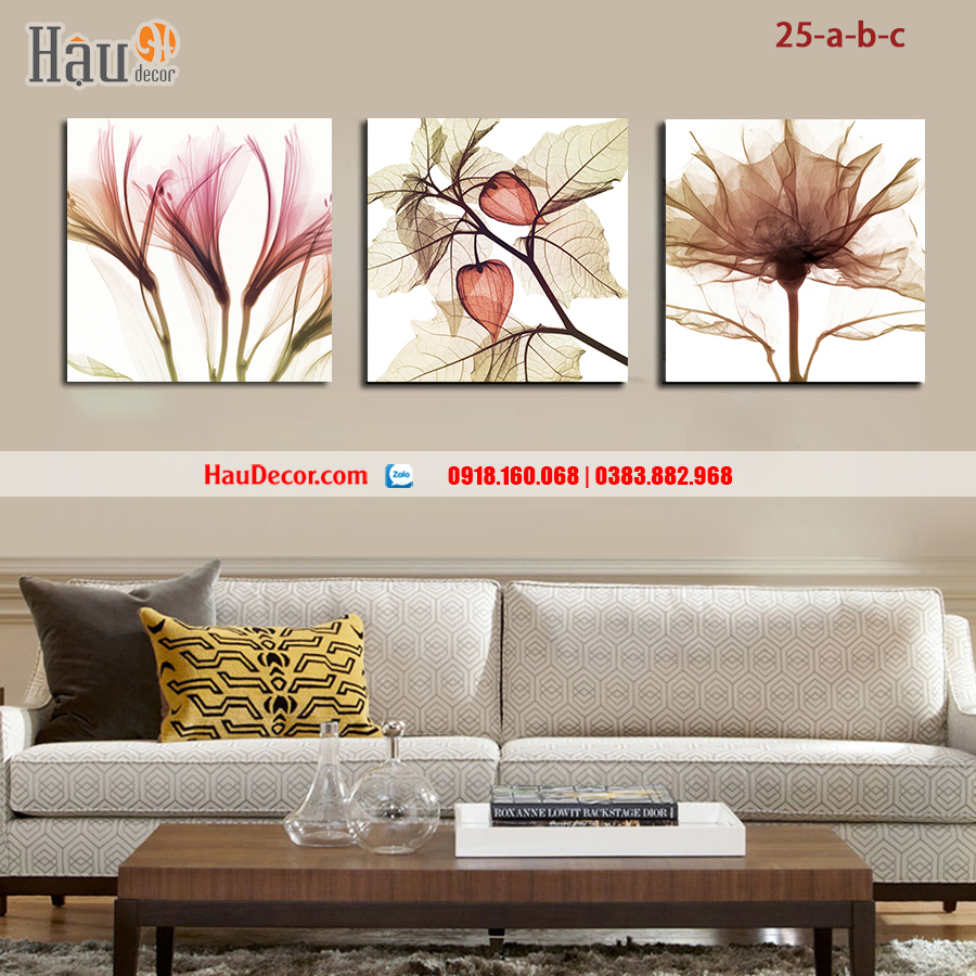 Tranh treo tường hiện đại 3D bộ 3 bức Hoa Thủy Tiên 25-a-b-c