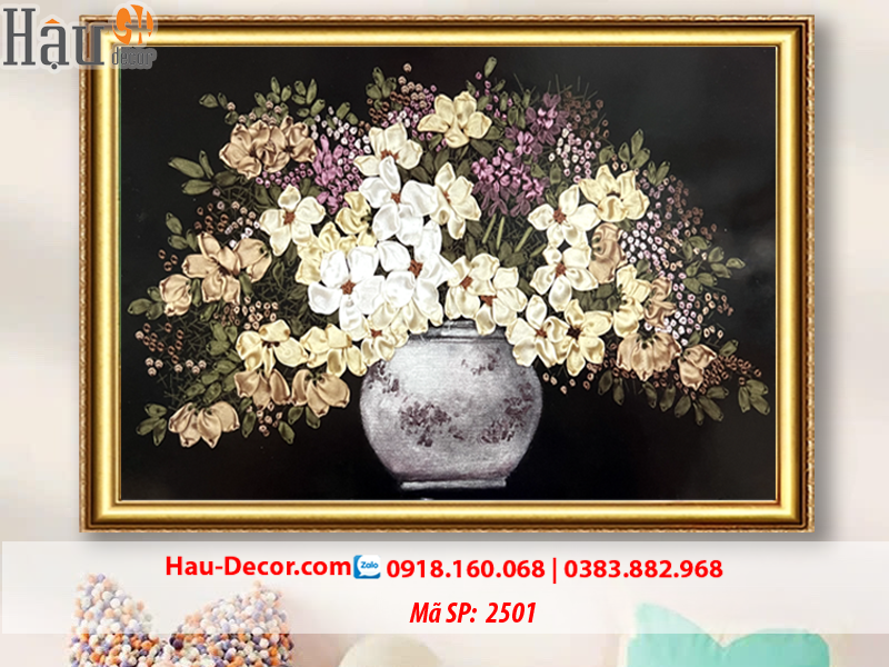 Kit tranh thêu ruy băng Lọ Hoa Nghệ Thuật 2501