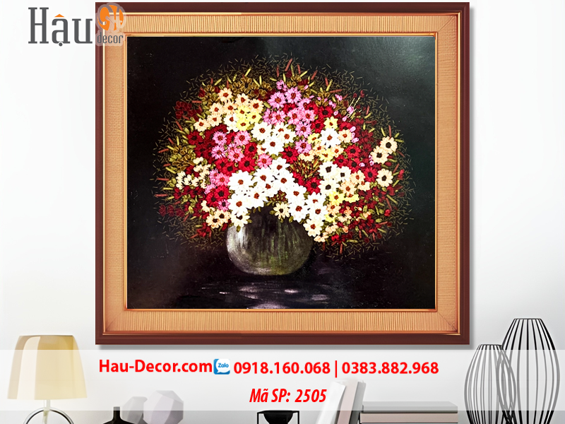 Kit tranh thêu ruy băng Lọ Hoa Cúc Họa Mi Nghệ Thuật 2505