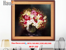 Kit tranh thêu ruy băng Lọ Hoa Cúc Họa Mi Nghệ Thuật 2505