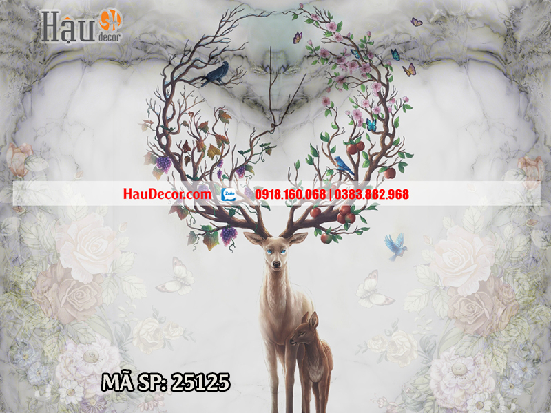 Tranh treo tường hiện đại 3D Hươu Tài Lộc 25125