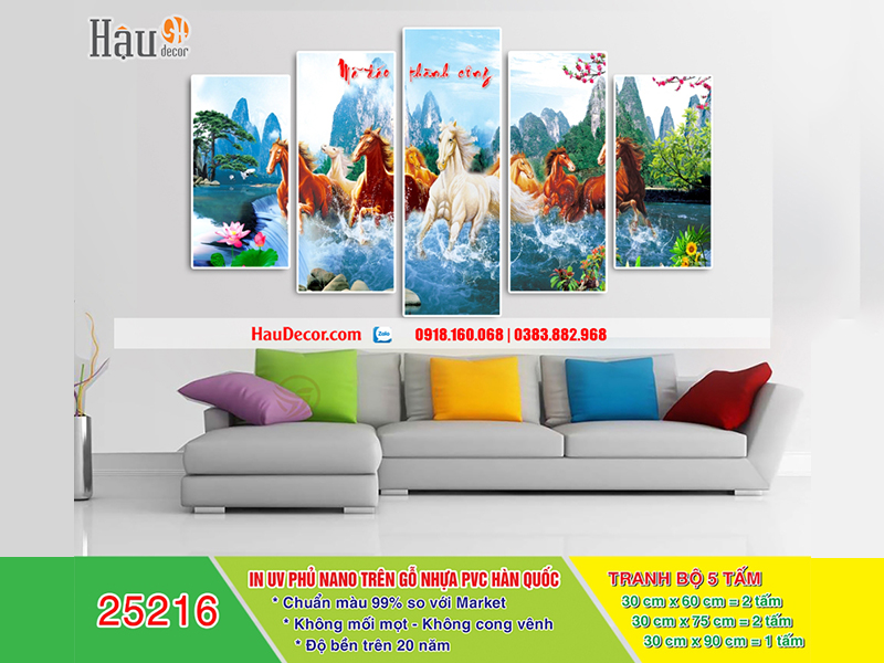 Tranh treo tường hiện đại 3D bộ 5 bức Ngựa 25216
