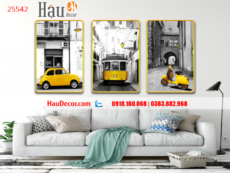 Tranh treo tường hiện đại 3D bộ 3 bức Thành Phố Cổ 25542