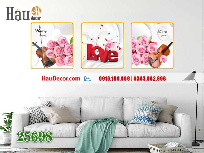 Tranh treo tường hiện đại 3D bộ 3 bức Lãng Mạn 25698