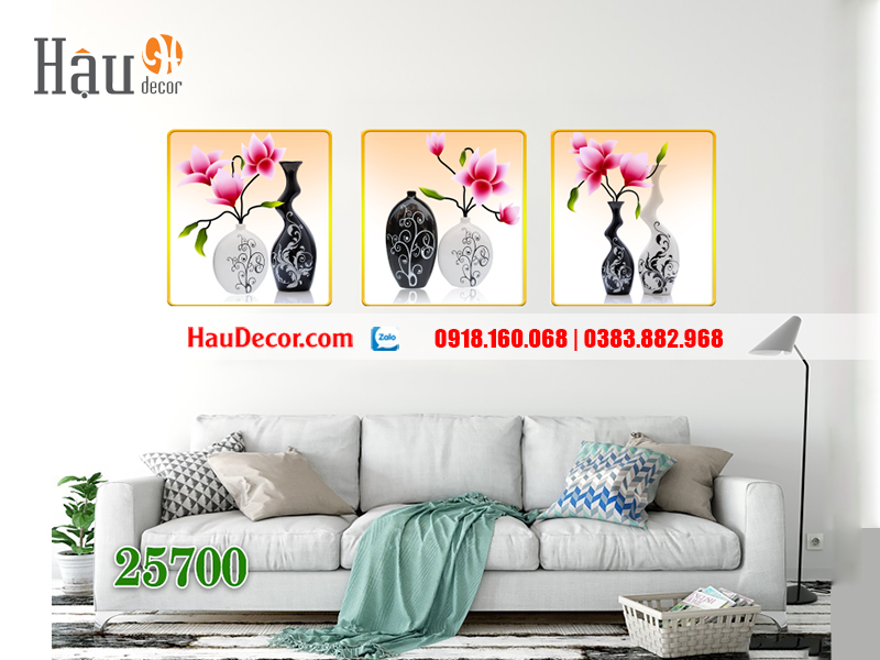 Tranh treo tường hiện đại 3D bộ 3 bức Hoa Điệp Lan 25700