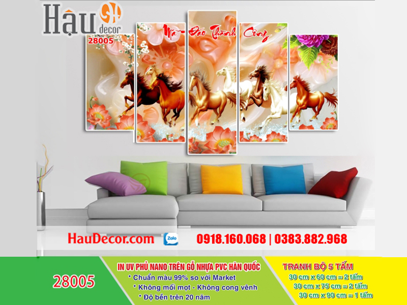 Tranh treo tường hiện đại 3D bộ 5 bức Ngựa 28005