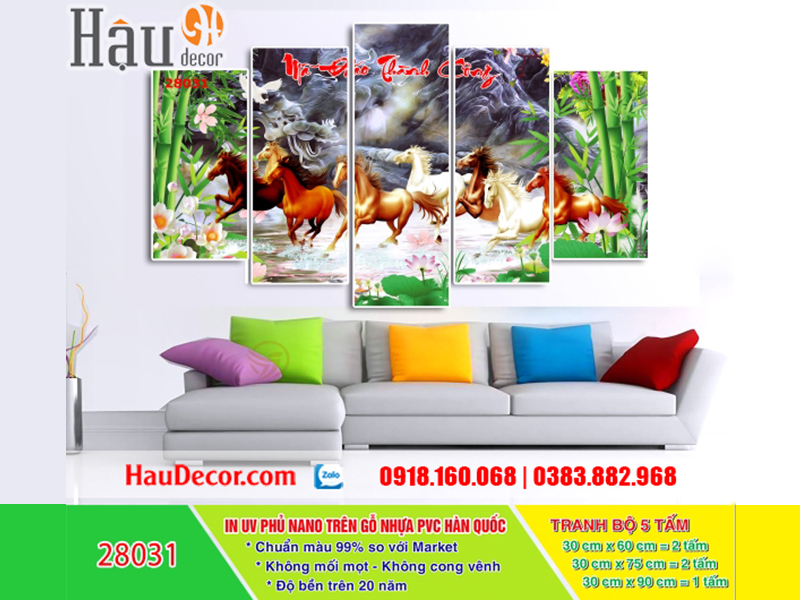 Tranh treo tường hiện đại 3D bộ 5 bức Ngựa 28031