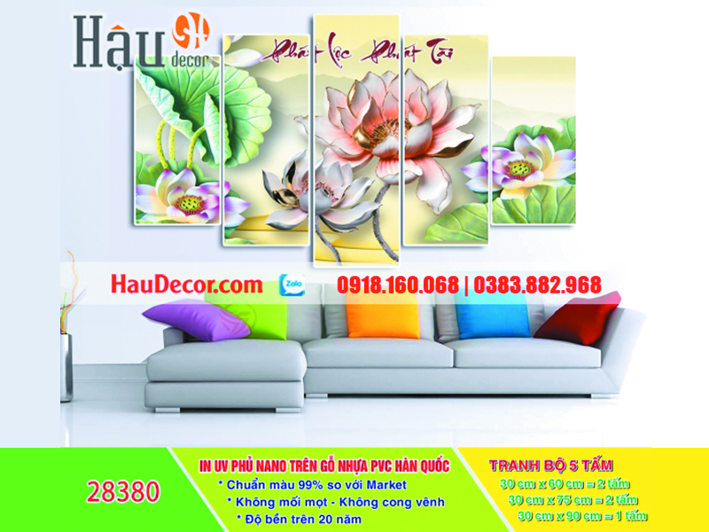 Tranh treo tường hiện đại 3D bộ 5 bức Hoa Sen 28380