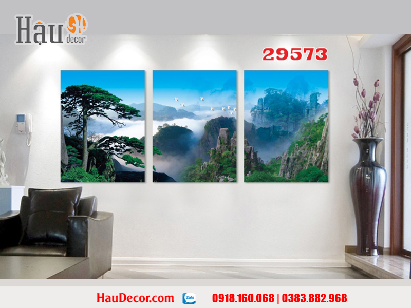 Tranh treo tường hiện đại 3D bộ 3 bức Thung Lũng Trong Mơ 29573